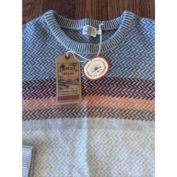 New Faherty Ombre Donegal Crewneck Sweater Mens XXL Merino Wool Herringbone NWT - Picture 3 of 8